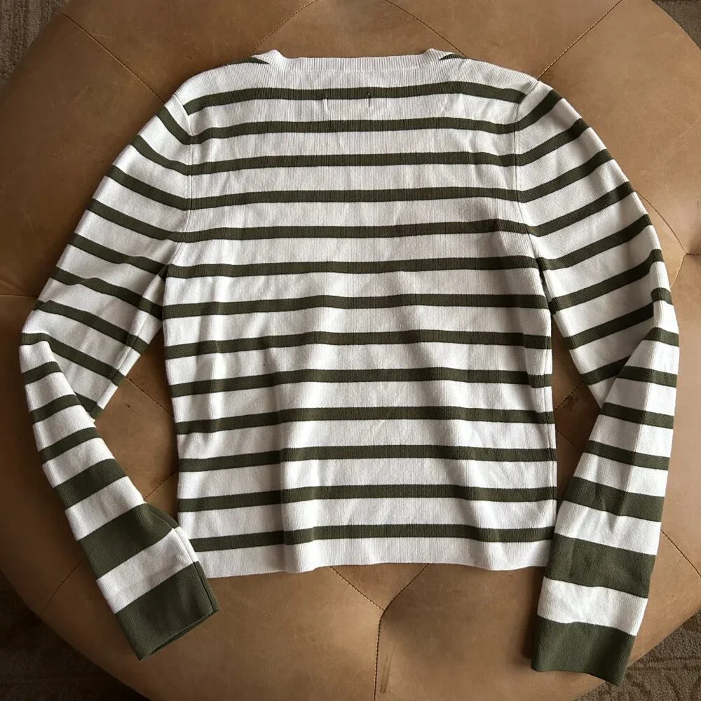 Maeve by Anthropologie‎ Olive Stripe Knit Sweater Top Coastal Classic XL